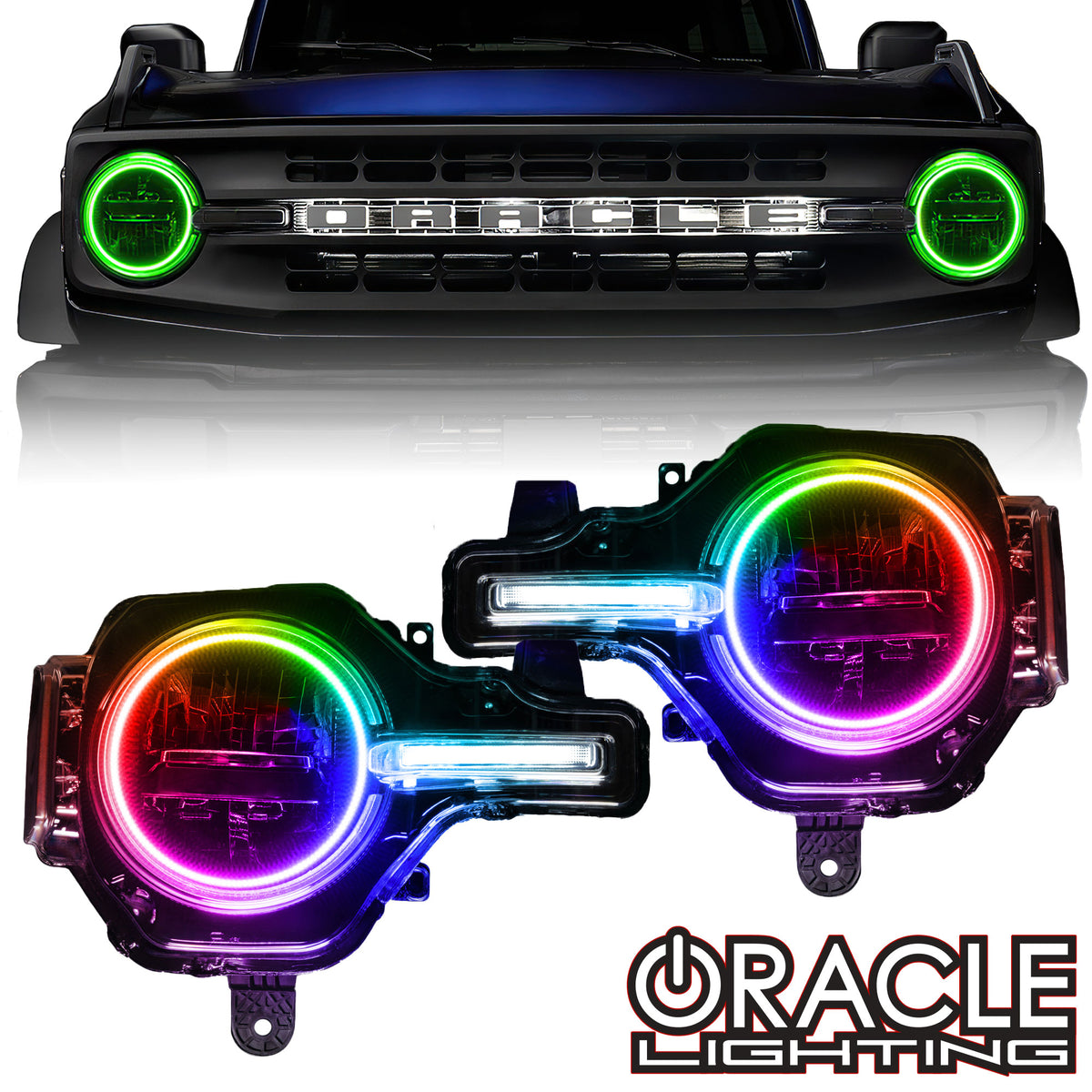 ORACLE Lighting 2021-2024 Ford Bronco ColorSHIFT Headlight Halo Kit w/DRL  Bar - Base Headlights