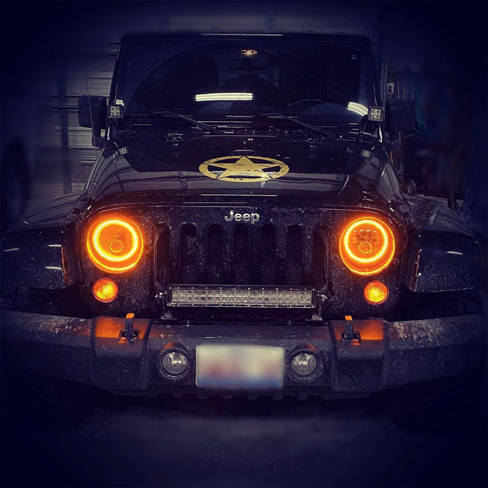 2007-2018 Jeep Wrangler JK Switchback LED Halo Headlights- DRL and Turn Signal