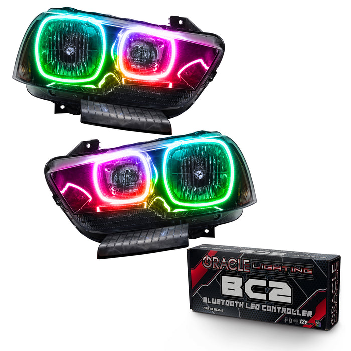 ORACLE Lighting 2011-2014 Dodge Charger Pre-Assembled Halo Headlights - Non HID - Black Housing