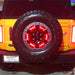 Close-up of LED Spare Tire Wheel Ring Third Brake Light installed on Ford Bronco.