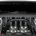 Front grill of a Jeep Wrangler with Universal Pre-Runner Style LED Grill Light Kit installed.