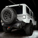 Three quarters view of a Jeep Wrangler JK with flush mount tail lights and reverse lights on