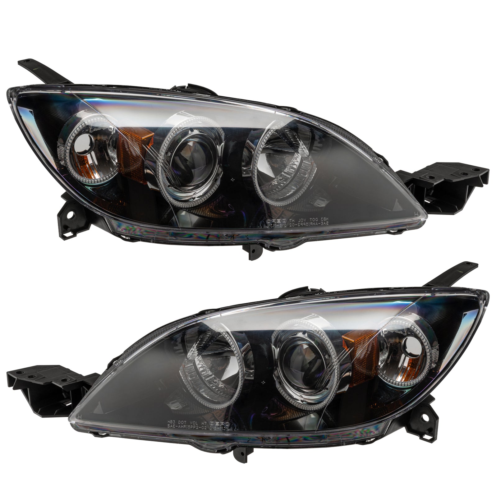 2004-2009 Mazda 3 Pre-assembled Halo Headlights - Hatchback Halogen 