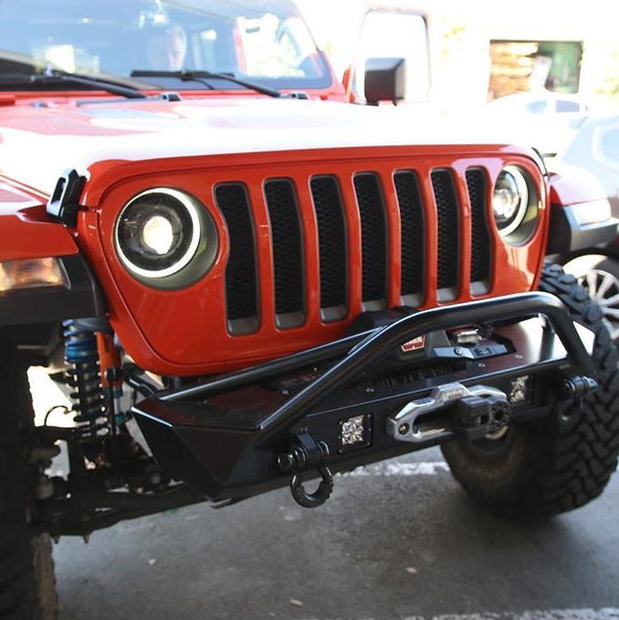 Front end of a Jeep with Oculus Headlights installed.