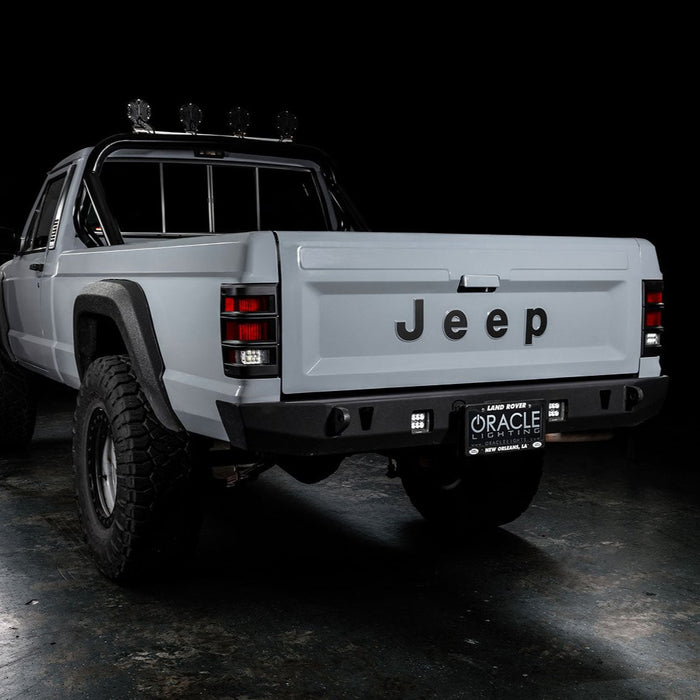 3 quarter rear view of Jeep Comanche with flush mount tail lights turned off