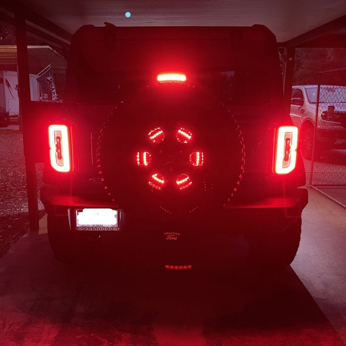 Rear view of a Ford Bronco with Spare Tire Wheel Ring Third Brake Light installed.