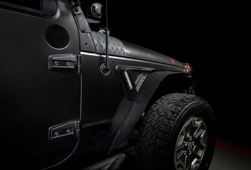 Close-up of Sidetrack™ LED Fender Lighting System installed on a Jeep Wrangler JK.