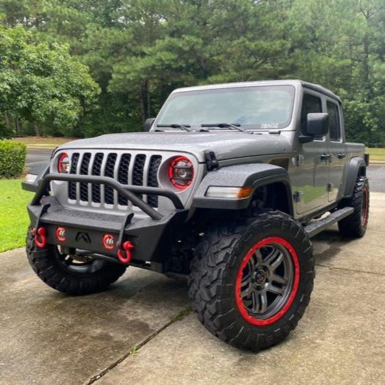 Three quarters view of a Jeep Gladiator JT with ColorSHIFT Oculus Headlights installed.